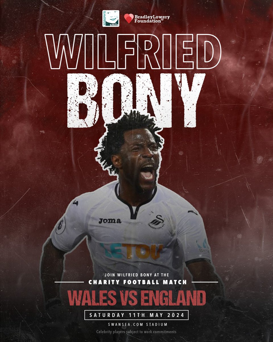 Joseph's Smile (@josephssmileuk) on Twitter photo We are so excited to welcome <a href="/wilfriedbony/">Wilfried Bony</a> to Team Wales.
As a certified Swans legend, we are looking forward to seeing Wilfried back in action at the swansea.com this Sat!!
Croeso, Wilfried! Thank you so much for supporting us.
Tickets π
josephssmile.org/football/ We are so excited to welcome <a href="/wilfriedbony/">Wilfried Bony</a> to Team Wales.
As a certified Swans legend, we are looking forward to seeing Wilfried back in action at the swansea.com this Sat!!
Croeso, Wilfried! Thank you so much for supporting us.
Tickets π
josephssmile.org/football/