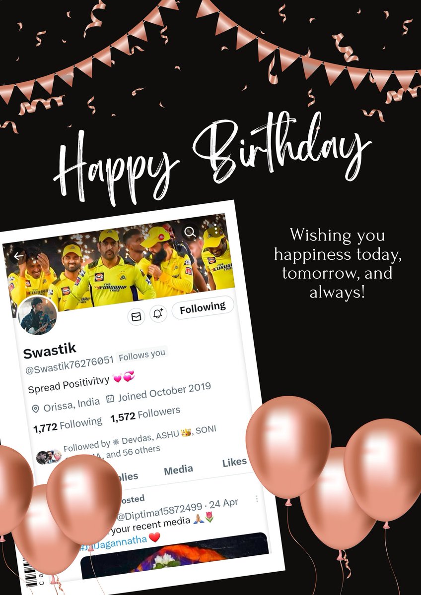 Wishing you a fabulous birthday full of love and laughter. 🎈Happy Birthday🎈 @Swastik76276051 jii🎂🥳♥️