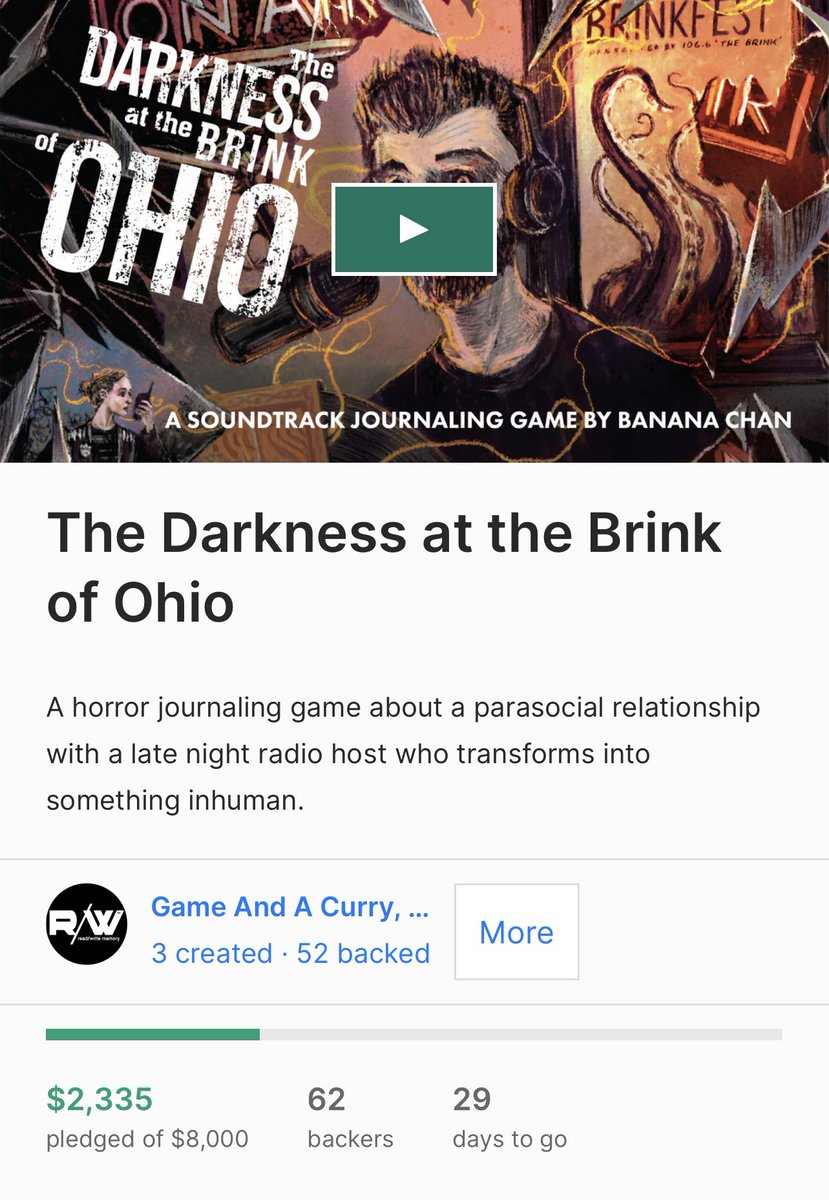 Thank you everyone for getting us at almost 30% so far 😭 The Darkness at the Brink of Ohio is such a weird little game that I’m very excited to bring to all of you 🦇