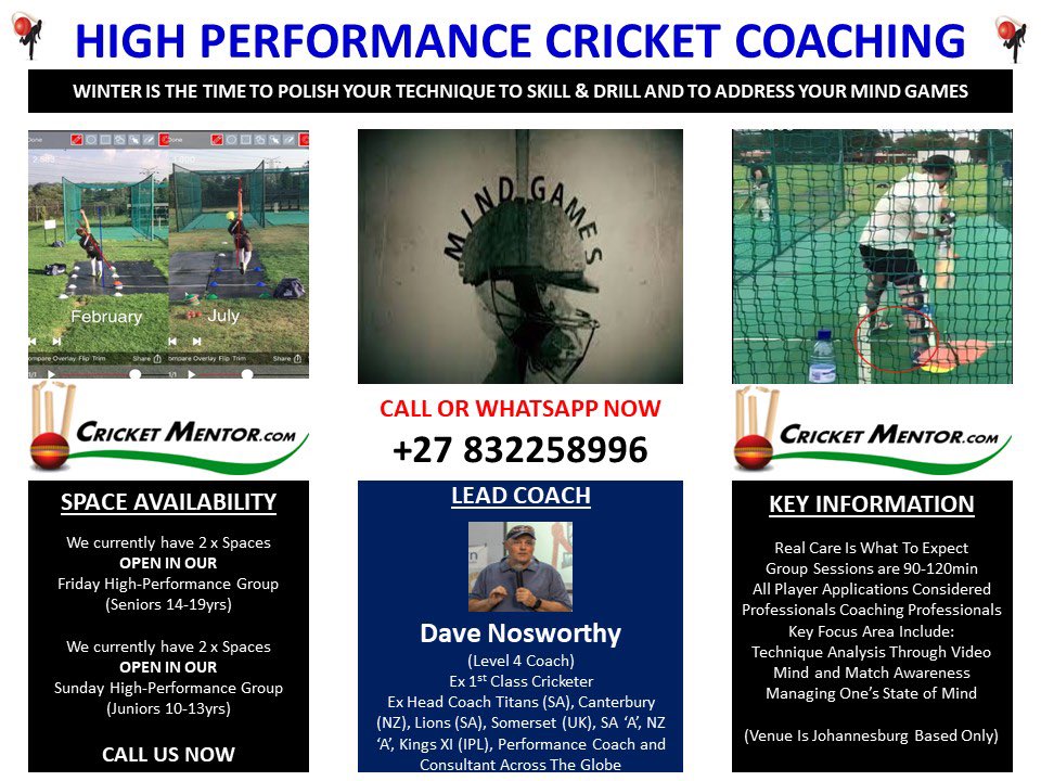 IF YOU ARE #johanessburg 🇿🇦 based, here is your opportunity to apply and to be part of some world class #cricket #coaching ☄️💥🏏💥☄️ LIMITED SPACE AVAILABLE - Be Quick And don’t miss out…! #cricketcoaching #quality #highperformance #mentalgrowth #decisonmakingskills #technique