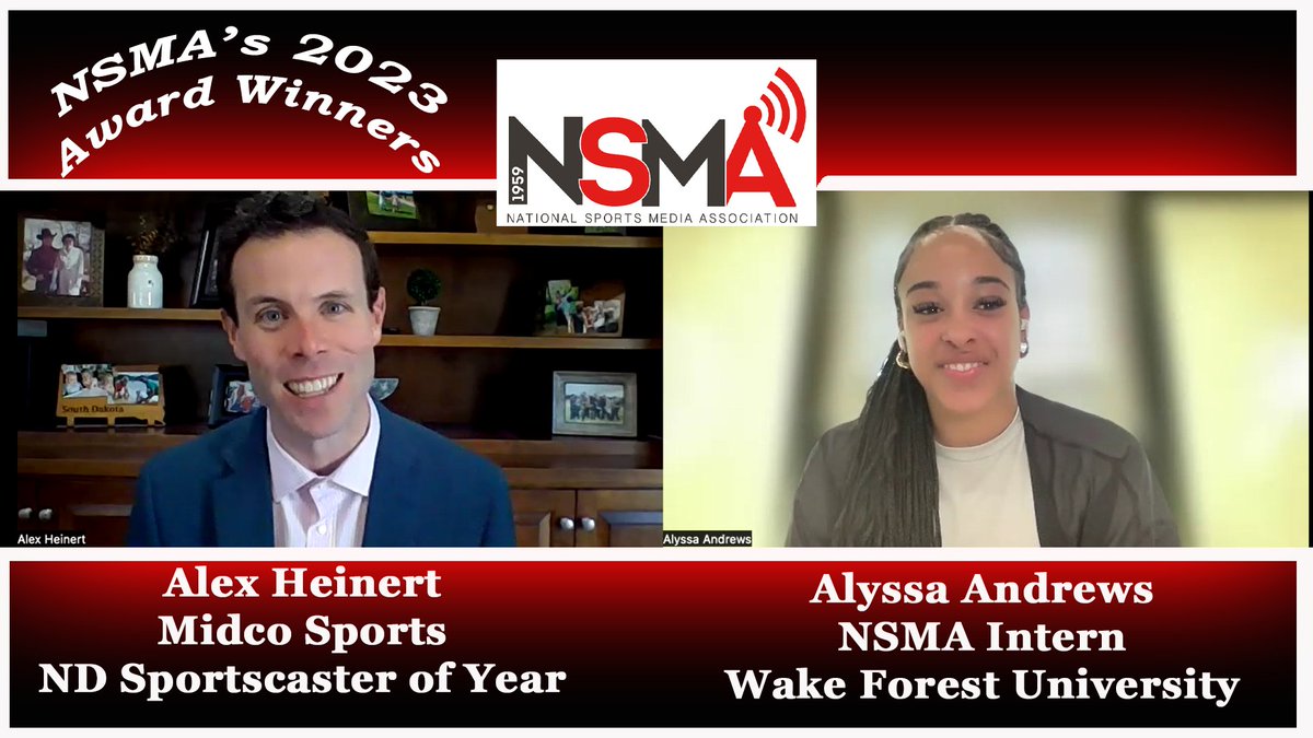 NSMA Sports Media (@nsmasportsmedia) on Twitter photo Our interns have been doing a great job, interviewing our 2023 state winners in preparation for the 64th <a href="/NSMASportsMedia/">NSMA Sports Media</a> Awards next month.
Our <a href="/alyssatandrews/">Alyssa Andrews</a> chatted up North Dakota Sportscaster of the Year <a href="/AlexHeinert/">Alex Heinert</a>. Here it is!!
youtu.be/9G8RdJE-YeU Our interns have been doing a great job, interviewing our 2023 state winners in preparation for the 64th <a href="/NSMASportsMedia/">NSMA Sports Media</a> Awards next month.
Our <a href="/alyssatandrews/">Alyssa Andrews</a> chatted up North Dakota Sportscaster of the Year <a href="/AlexHeinert/">Alex Heinert</a>. Here it is!!
youtu.be/9G8RdJE-YeU