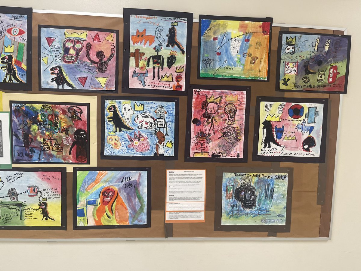 Check out these amazing pieces of art from Ms. Twitty’s classes 🎨! #jeanmichelbasquiat 🧑‍🎨👩‍🎨👨‍🎨