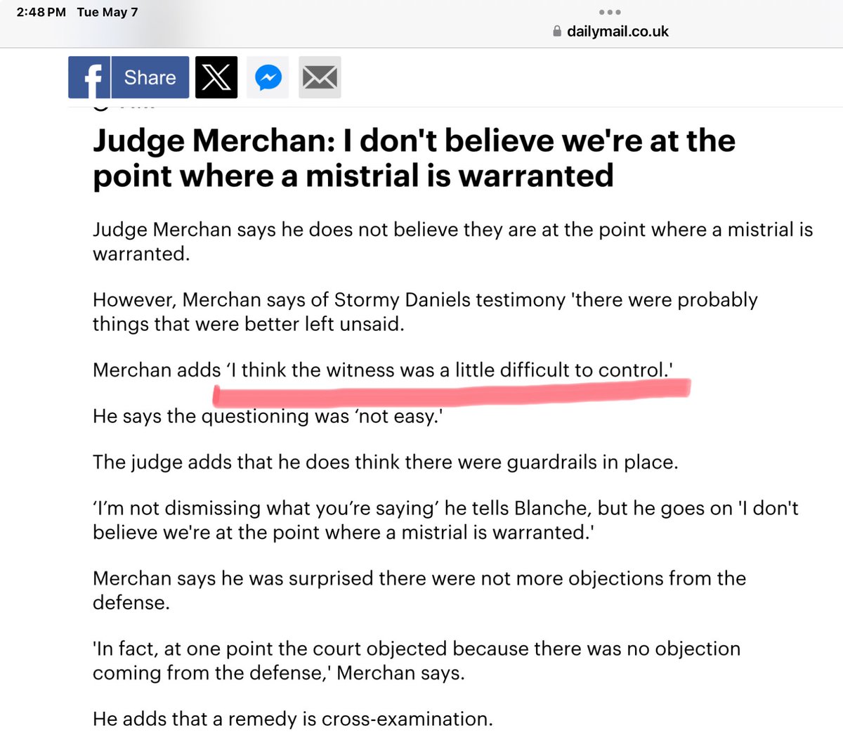 I taught evidence and I would flunk the judge on this one…the issue whether to grant mistrial is NOT whether witness difficult to control BUT RATHER WHAT DID THE JURY HEAR??????? The issue is the impact on the accused and that is that the jury HEARD it and CAN NOT UNHEAR it.