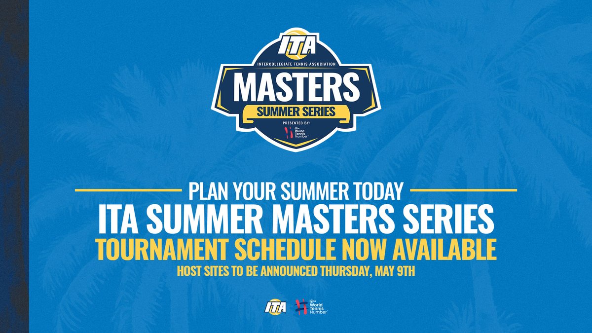 𝐌𝐚𝐫𝐤 𝐘𝐨𝐮𝐫 𝐂𝐚𝐥𝐞𝐧𝐝𝐚𝐫𝐬 📅 The ITA Summer Masters Series schedule is here! Be on the lookout this Thursday to see which schools will be hosts! 🔗 tinyurl.com/yuj9tscm (Membership) 📰 tinyurl.com/4xuxjpdf (Details) #WeAreCollegeTennis | #ITASummerSeries