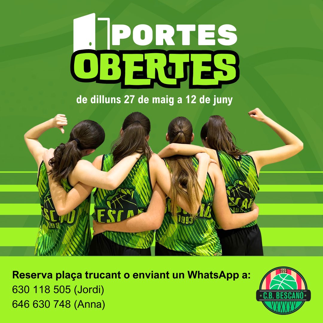 🟢 Vols formar part del Club Bàsquet Bescanó? Esteu convidats i convidades a participar de les portes obertes del club ✌🏽 

🐲 #SomDracs #BàsquetBescanó 🏀