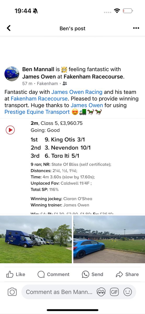 BenMannall's tweet photo. Cracking day at @FakenhamRC transporting for @JPOwenRacing. Delighted to provide winning transport. Massive well done to James and his staff and winning connections. #HorseRacing#RaceTransport#JamesOwenRacing#PrestigeEquineTransport https://t.co/AiGv9TFBmj