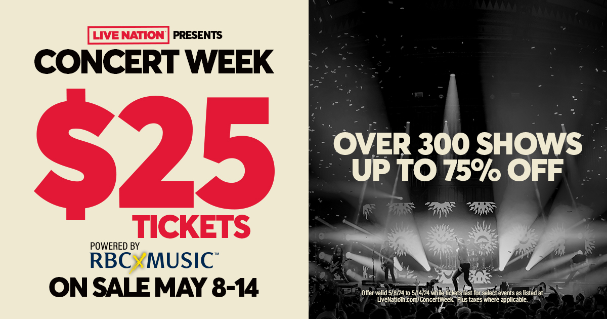 Live Nation Concert Week is HERE! Starting Wednesday, May 8 to May 14 you can get $25 tickets to shows including A Boogie Wit da Hoodie, Cage the Elephant, Evanescence, Mother Mother, and more! 🎟️ Get your tickets at livemu.sc/3UGEV04