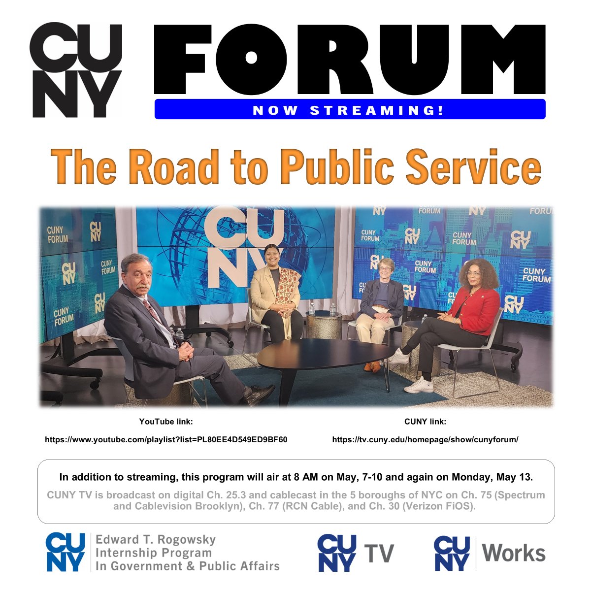 CUNY FORUM: NOW STREAMING 'The Road to Public Service' youtu.be/EAcX0tXiWso?si… We explore the paths that brought our panelists into public service and how their time as CUNY students shaped their perspectives on the upcoming election. #PublicServiceRecognitionWeek