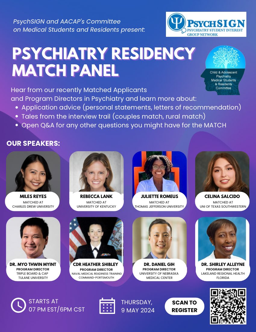 Attention all match 2025 applicants! Join us and @PsychSIGN for a residency match panel!! #match2025 Sign up here: us06web.zoom.us/meeting/regist…
