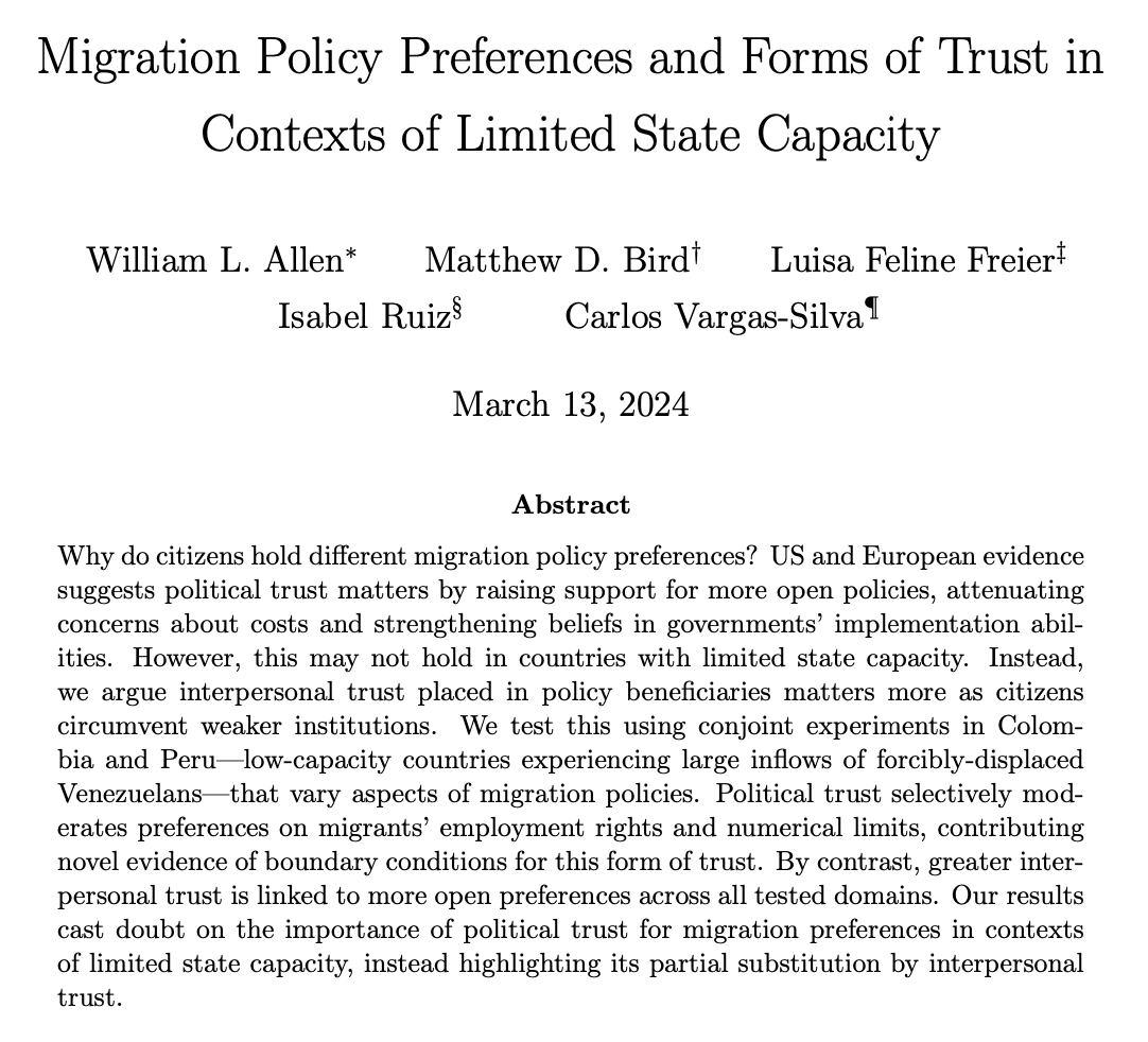 Looking forward to sharing our paper (w/ @Naughtweek @FelineFreier @MateuBird @CVar_Sil) on trust and migration policy at @MPC_EUI...but more importantly, who's watching the #Eurovision2024 semifinal on Thu in Firenze?! @JamesRDennison @PRiggirozzi @AndrewPGeddes @MartinRuhs