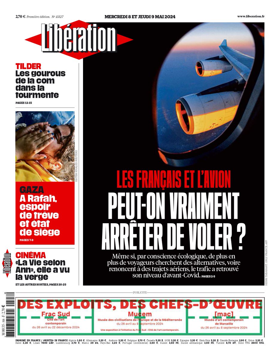 ✈️ Les Français et l'avion : peut-on vraiment arrêter de voler ? C'est la une de @Libe ce mercredi Lire : journal.liberation.fr
