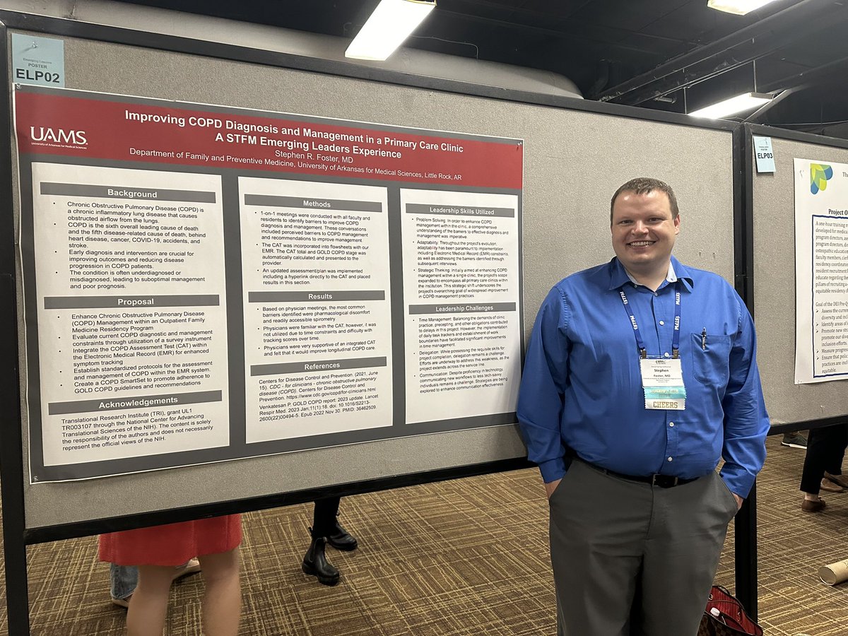 Big thanks to @STFM_FM for the chance to present our emerging leaders poster on COPD management progress at our clinic! Grateful for the platform to share insights and learn from fellow healthcare leaders. #STFM #COPD #AN24 #FamilyMedicine