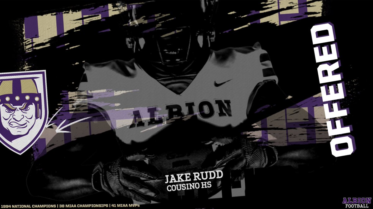 Jake Rudd (@jaker_65) on Twitter photo After a great junior day visit and conversations with <a href="/CoachAvaloy/">Kyle Avaloy</a> and <a href="/CoachWasil4/">Stephen Wasil</a>. I am blessed to say I have received my first offer to play college football from Albion College! <a href="/Rundle_Albion/">Travis Rundle</a> <a href="/stoneyrock64/">Karl Featherstone</a> <a href="/AlbionFootball/">Albion Football</a> <a href="/GoPatsGo/">Cousino Patriots Football</a> <a href="/CoachGennette/">Coach Brandon</a> <a href="/CoachCody77/">Cody Roth</a> <a href="/CoachSavage5/">Tony Savage</a> After a great junior day visit and conversations with <a href="/CoachAvaloy/">Kyle Avaloy</a> and <a href="/CoachWasil4/">Stephen Wasil</a>. I am blessed to say I have received my first offer to play college football from Albion College! <a href="/Rundle_Albion/">Travis Rundle</a> <a href="/stoneyrock64/">Karl Featherstone</a> <a href="/AlbionFootball/">Albion Football</a> <a href="/GoPatsGo/">Cousino Patriots Football</a> <a href="/CoachGennette/">Coach Brandon</a> <a href="/CoachCody77/">Cody Roth</a> <a href="/CoachSavage5/">Tony Savage</a>