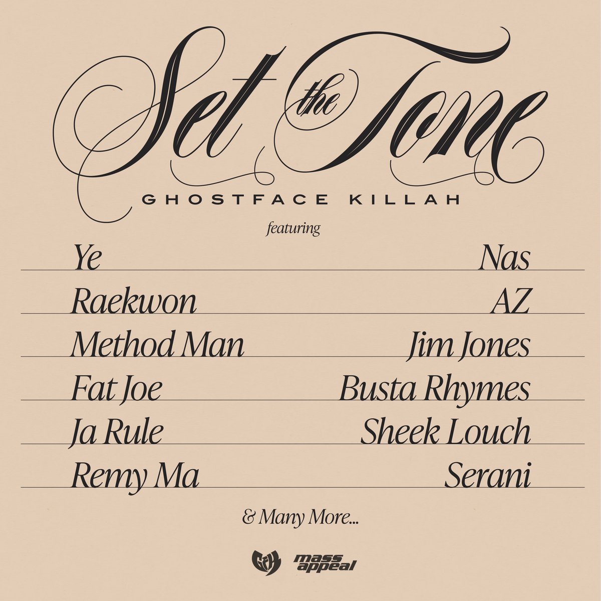 Nasir Jones (@nas) on Twitter photo My brother <a href="/GhostfaceKillah/">Ghostface Killah</a> about to Set The Tone with his album dropping Friday
gfk.lnk.to/setthetone My brother <a href="/GhostfaceKillah/">Ghostface Killah</a> about to Set The Tone with his album dropping Friday
gfk.lnk.to/setthetone