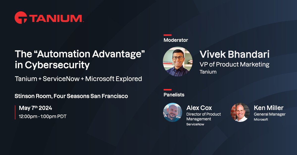 Can you enhance your security posture while increasing operational efficiency and decreasing mean time to identify and resolve? The short answer: You can, with an autonomous approach to #cybersecurity! Tanium’s Vivek Bhandari will share how at #RSAC ➡️ bit.ly/3PMD72P