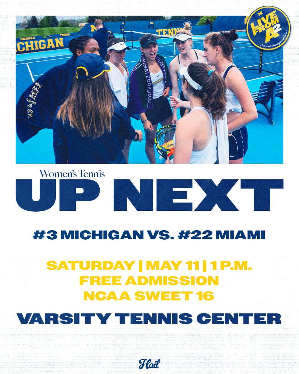 One more time at the VTC this season! Come join us on Saturday for the Sweet 16 match against Miami! #GoBlue