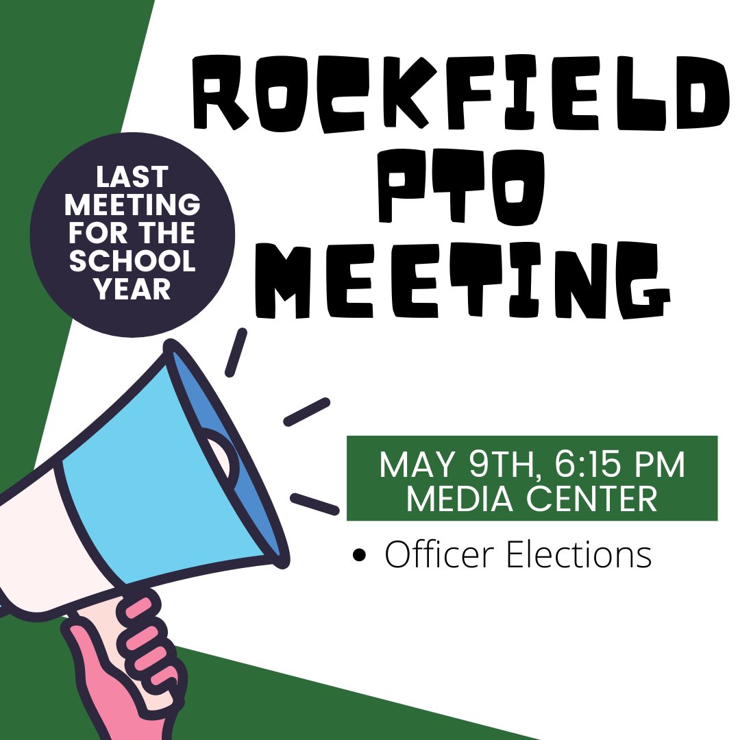 PtoRockfield's tweet photo. Last PTO meeting of the school year!!!!Don’t miss out on getting involved. ⭐️ https://t.co/WntxxaOVeR