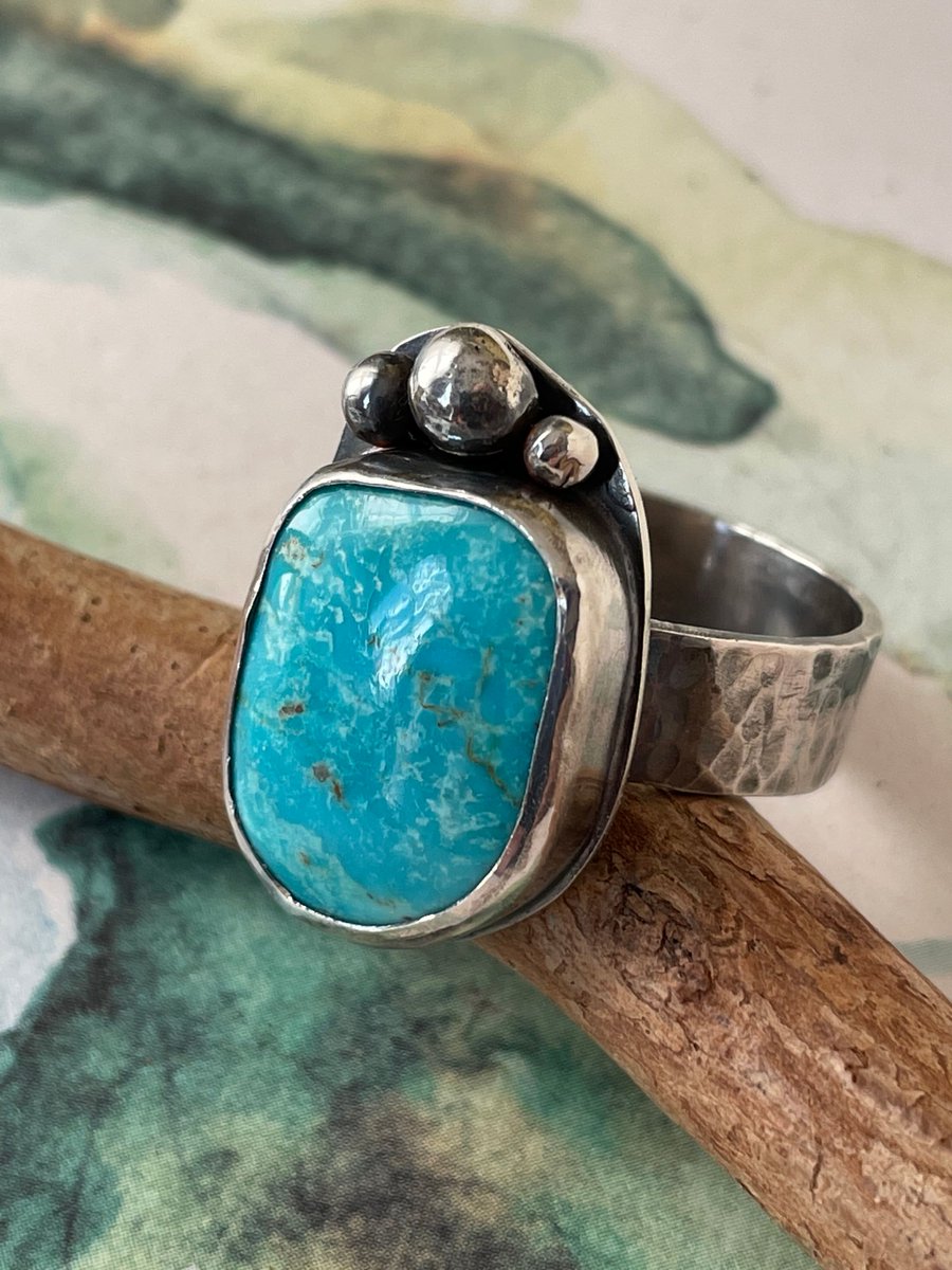 Kingman Turquoise Ring - Sterling Silver, Size 10, Handcrafted Unisex Band - Perfect Jewelry Gift for Him or Her, Unique Unisex Accessory tuppu.net/215cdc33 #Etsy #artisanjewelry #giftideas #CapitalCityCrafts #handmadeinUSA #KingmanTurquoise