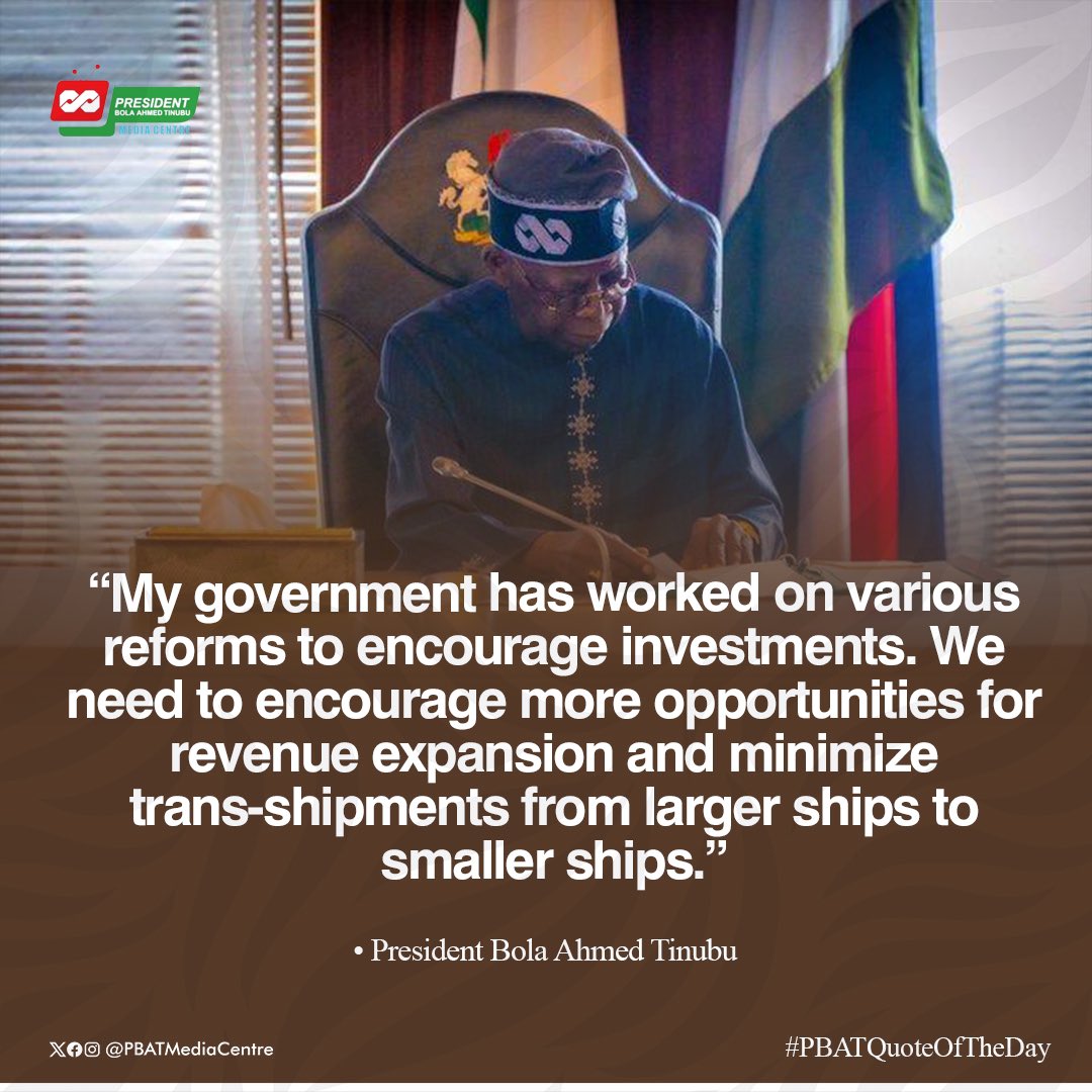 President Tinubu’s quote of the day speaks about his administration’s audacious steps in reforming the economy to attract investments. #PBATQuoteOfTheDay