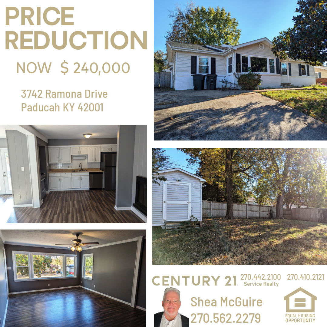 PRICE REDUCTION

century21.com/property/3742-…

#realtor #realestate #paducahrealestate #westkentuckyrealestate #lakesrealestate #4riversrealestate #bentonrealestate #murrayrealestate #mayfieldrealestate #century21 #Century21servicerealty #communityfirst #C21 #C21Service