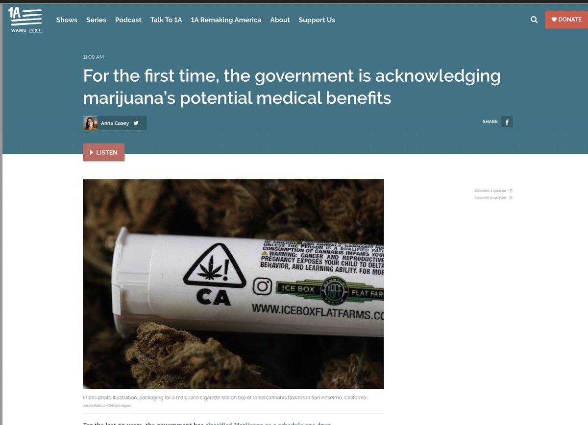 Really enjoyed being on <a href="/NPR/">NPR</a>'s show <a href="/1a/">1A</a>
today about #cannabis as a Schedule 3 medicine.

#marijuana #medtwitter

the1a.org/segments/for-t…
