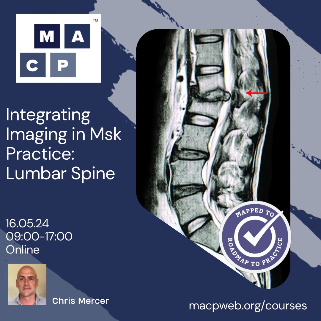 Don’t miss out! This fantastic course with expert tutor @mercephysio1 will improve your clinical reasoning and management of spinal pain. Book your place here👇🏽 macpweb.org/events/calenda…