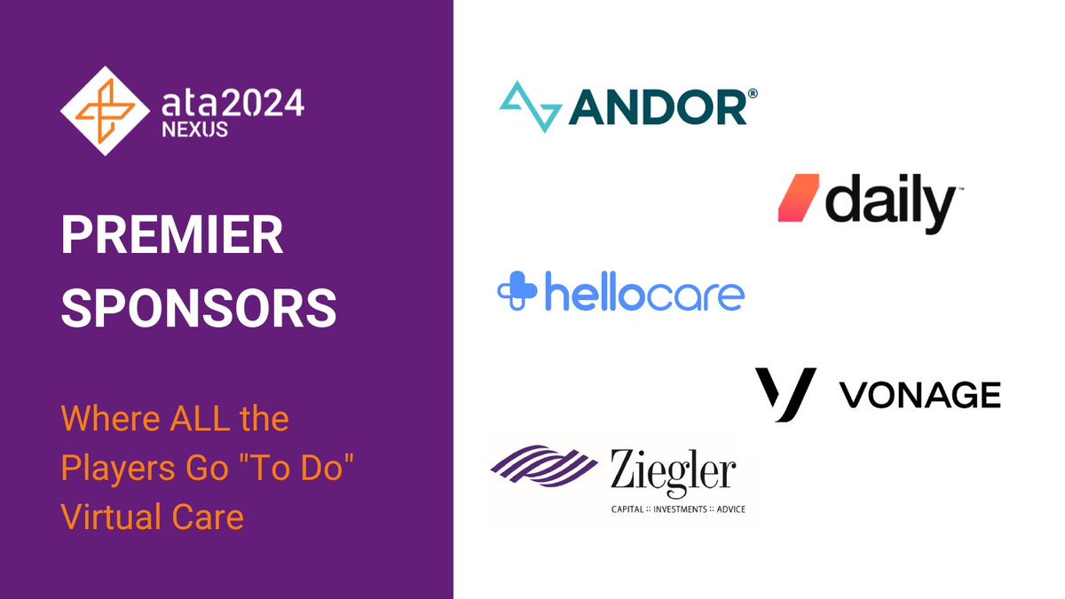 A BIG thank you to @andor_health, @trydaily, @hellocareai, @Vonage, and @Ziegler_Co for your support of #ATANexus