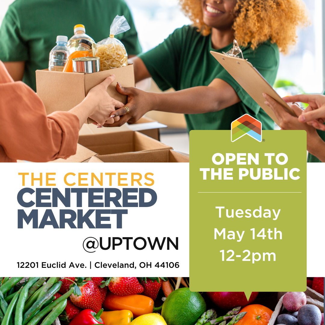 The Centers’ Centered Market we will be at will be at Uptown (12201 Euclid Ave. | Cleveland, OH 44106) on May 14th. Join us from 12-2pm to get FREE fresh fruits and veggies to create healthy, balanced meals for you and your family! Visit thecentersohio.org to learn more.