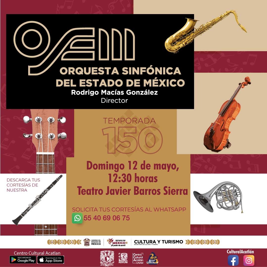 #Acatlán recibirá a la Orquesta Sinfónica del Estado de México 🎺🥁📯🎶 con el programa titulado “Gala de ópera mexicana”, pide tus cortesías, es abierto a todo público. #ACÁnosVemos 📅 12 de mayo. ⏰ 12:30 h. 📌 Teatro Javier Barros Sierra