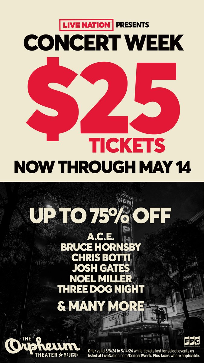 Concert Week is HERE! Grab your $25 tickets now through May 14th to over 5,000 shows through the rest of the year livemu.sc/3UBQOEB