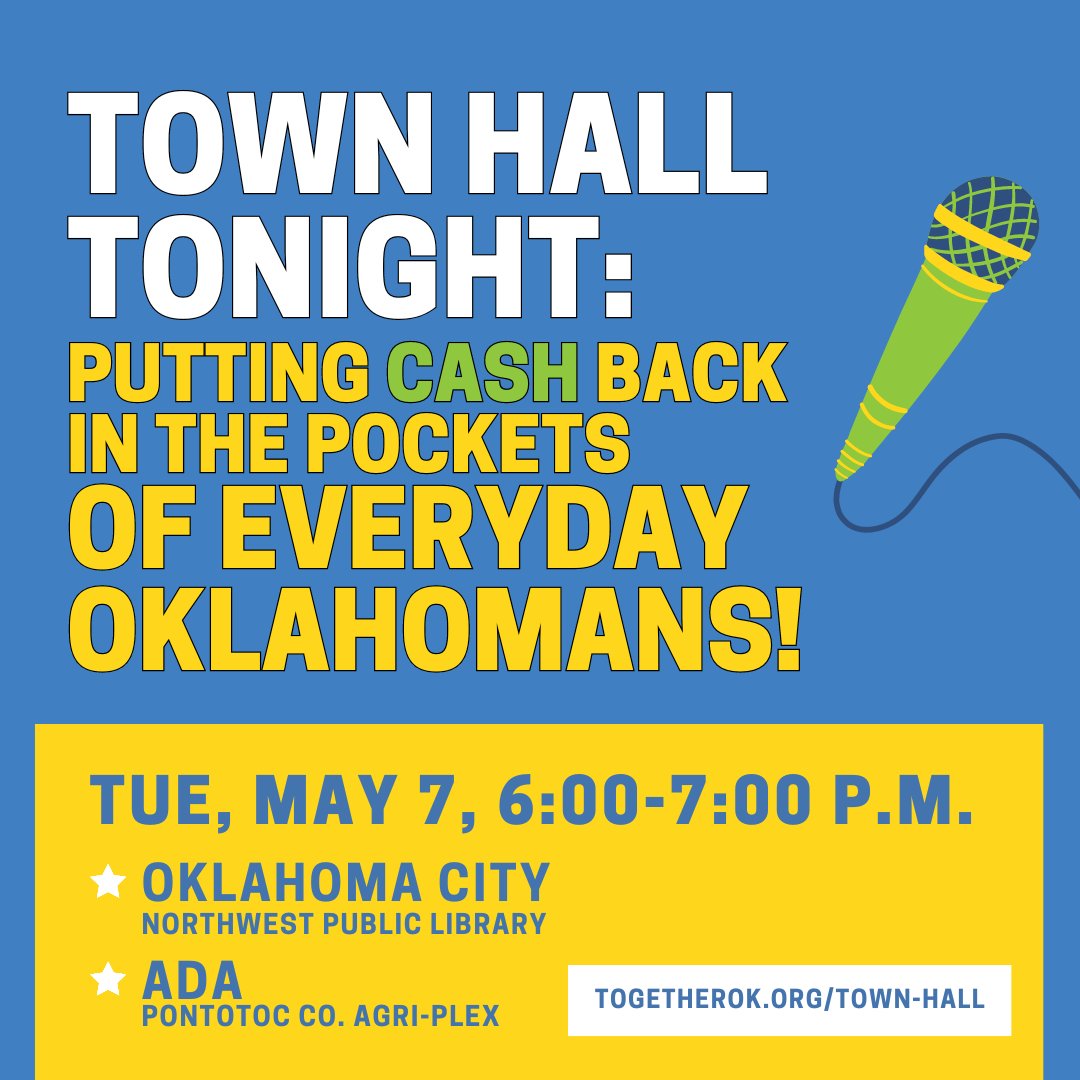 TONIGHT in Ada and OKC!

Join OK Policy &amp; <a href="/TogetherOK/">Together Oklahoma</a> for a town hall and find out how YOU can take action to deliver meaningful financial relief to Oklahomans who need it the most. 

More info @ togetherOK.org/town-hall