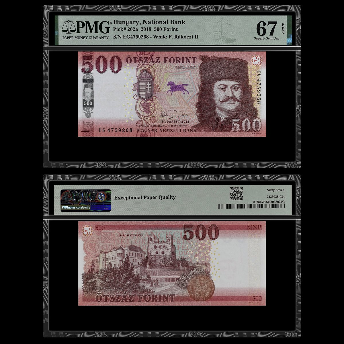 Note of the Day: Today we’re touching down in the town of Sárospatak, Hungary, where we’ll be visiting Sarospatak Castle. The 13th century castle is depicted on the back of this Hungary, National Bank 2018 500 Forint. Discover more world banknotes at PMG.click/pop