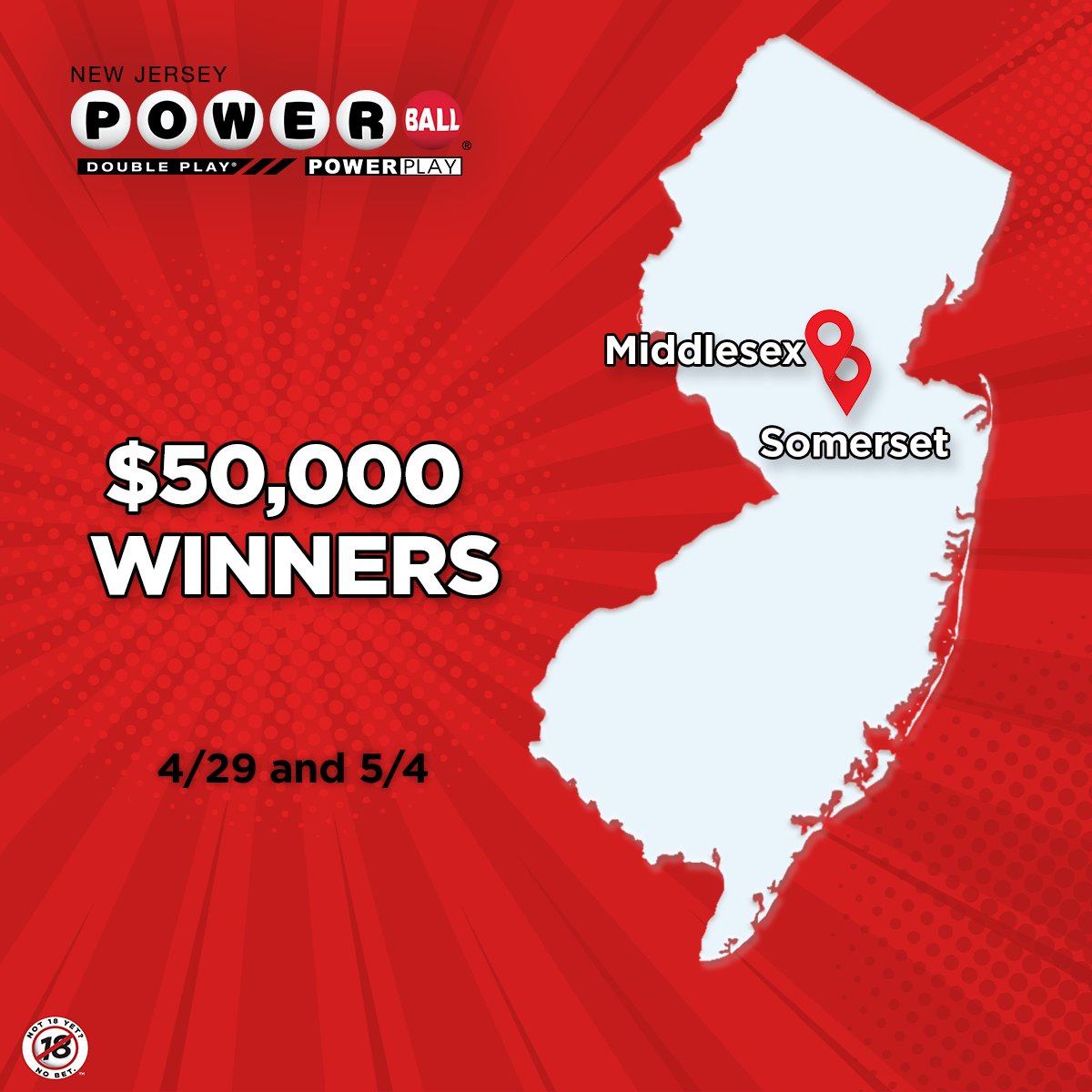 Congrats to these two lucky #Powerball players who both won $50,000 last week! You have a chance to win it all if you get your ticket for Wednesday’s $20,000,000 drawing! For Powerball game odds, visit NJLottery.com/Powerball. #AnythingCanHappenInJersey