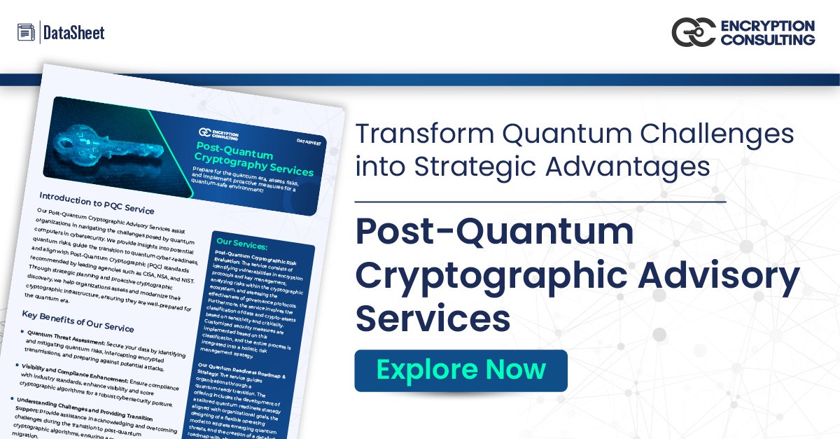 Discover quantum readiness services tailored to your organization’s needs with our expert advisors. ow.ly/FOUR50RyRkf #EncryptionConsulting #PostQuantumCryptography #PQC #Quantum #Cryptography #CrytoAgility #QuantumComputing #DataProtection #CyberSecurity