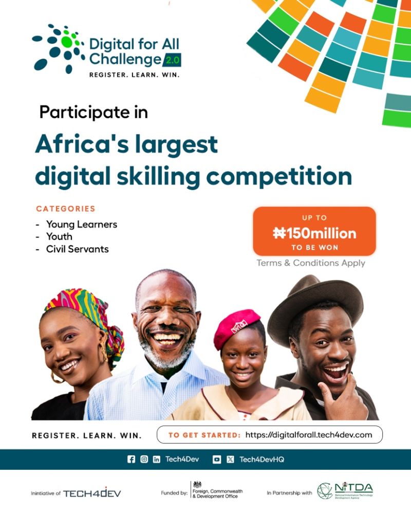 NITDA Tech4Dev Digital Skills Training 2024 for Nigerians.

Learn the following tech skills for free with certifications. Courtesy of Tech4Dev in collab with NITDA:

1. Digital Marketing
2. Software Development
3. Product design
4. Data Analysis

If you can’t apply, Please share,…