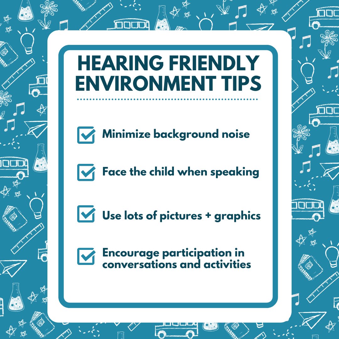 Research shows that early intervention & environment support is critical for children experiencing #hearingloss These environment tips apply to all ages and in the classroom, home, and any social setting.

Source: kidshealth.org/en/parents/hea…

#hearing #hearbetter #communicatebetter