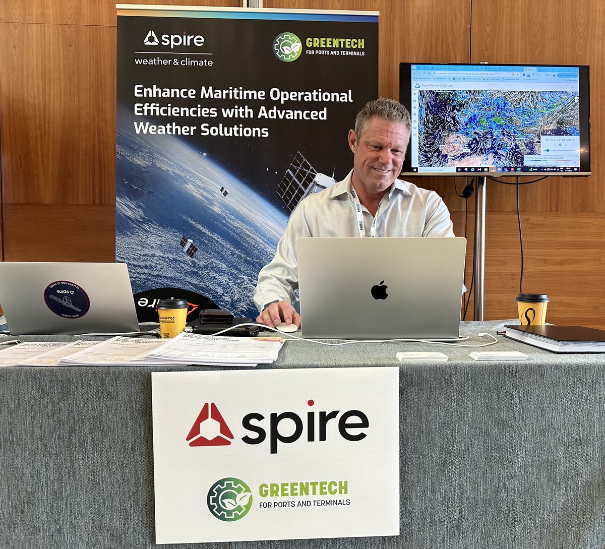 SpireWxClimate's tweet image. It was a productive first day at @PortTechnology #GreenTech2024. Spire&apos;s @JamesVanFleet and Maikel Laukens look forward to Wednesday’s speakers, panel discussions, and meetings with prospective partners. Stop by @SpireGlobal’s booth to chat with our team! #InSpire