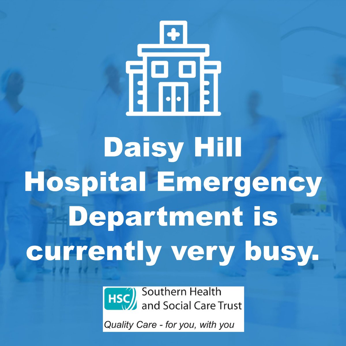 ❗️Daisy Hill Hospital ED is under extreme pressure this evening❗️ Please consider using other services if your condition is urgent. ❗️For any life threatening conditions please dial 999 immediately. Our staff are working tirelessly to prioritise the sickest patients first.