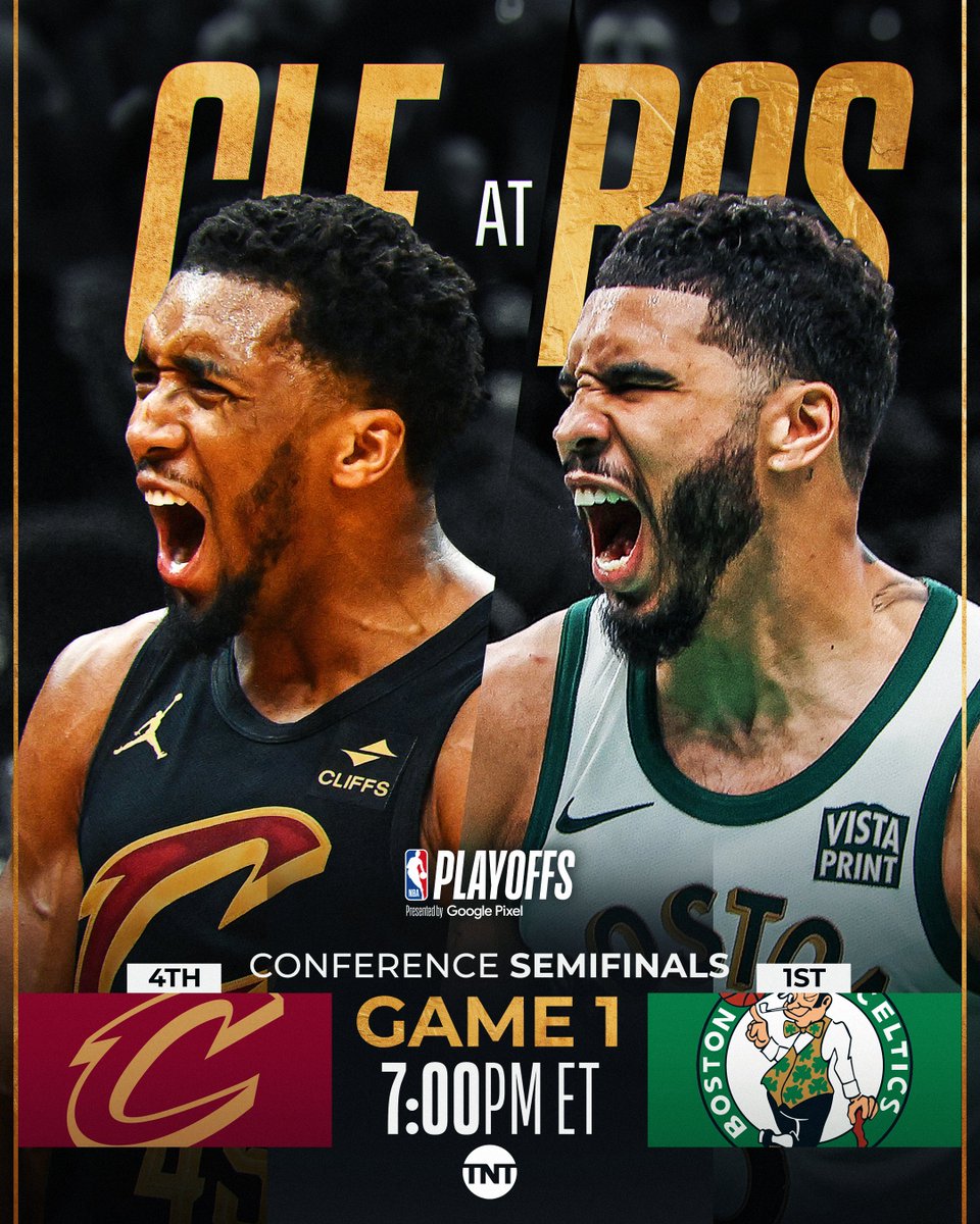 Cleveland. Boston. East Semis. Donovan Mitchell and the Cavaliers visit Jayson Tatum and the Celtics for GAME 1 tonight at 7:00pm/et on TNT!