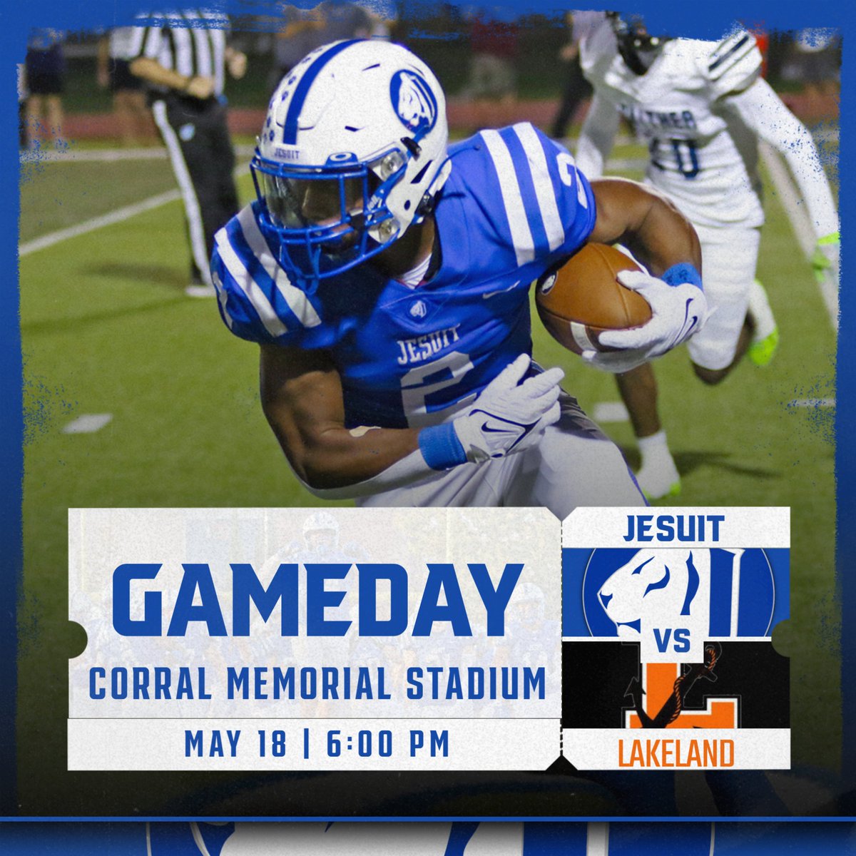 Our Spring Game is Saturday, May 18 vs. Lakeland, right here at Corral Memorial Stadium.

Come out and support the Tigers!

#AMDG #GoTigers #JesuitFootball
