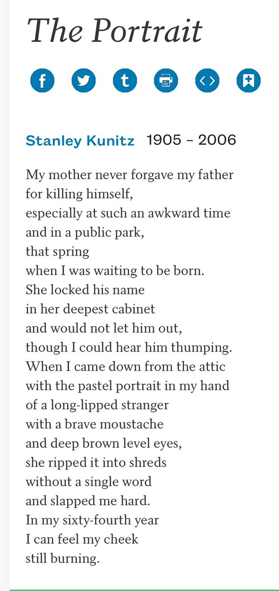 Furthermore, the Prompt Poem of the Month I just shared reminds me of one of my favorites from Kunitz (@POETSorg TY)