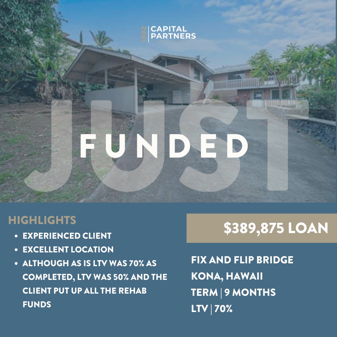 JUST FUNDED! | A #bridgeloan for a #fixandflip property in Kona, Hawaii. 🌺🏝

 The property, purchased at auction below its as-is value, offers stunning views and sits at an elevation of 800 feet, providing a cooler atmosphere. The buyer, an experienced flipper with a successful…