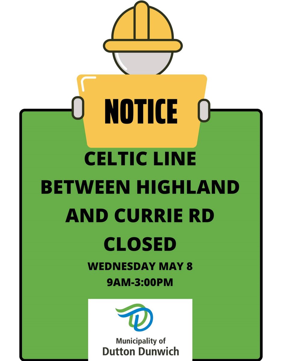 Celtic Line between Highland Road and Currie Road will be closed on Wednesday may 8, 2024 9:00am-3:00pm.
