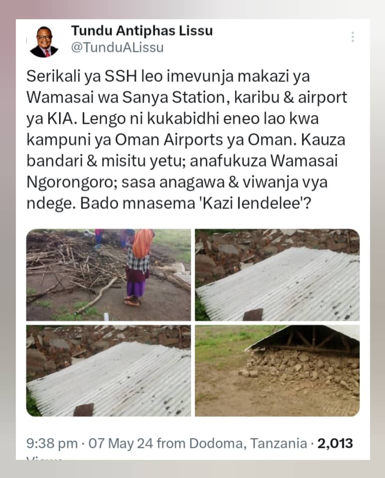 The government of United Republic of Tanzania under Regional commissioner of Kilimanjaro Region Nurdin Babu demolished all the Maasai houses who are living near to Kilimanjaro international Airport so as to allow expansion of KIA. The worse day again to Maasai community