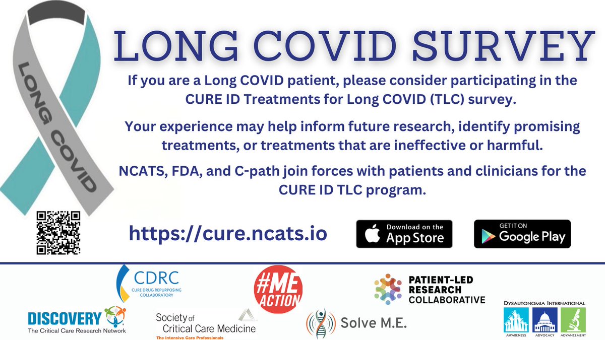 If you have the spoons, please consider participating in the CURE ID Treatments for Long COVID (TLC) Survey. We have updated the survey to have a shortened option. Please help us spread the word and get to 1,000 cases! Clinicians can also submit their cases treating #LongCovid