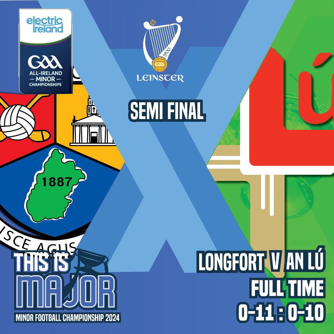 RESULT From the 2024 Electric Ireland Leinster GAA Minor Football Championship Semi Final And it is Longford who make it to the Final! Longford 0-11 Louth 0-10 📺 Watch it back in full on Sport Tg4's YouTube page now! #LeinsterGAA | @OfficialLDGAA…