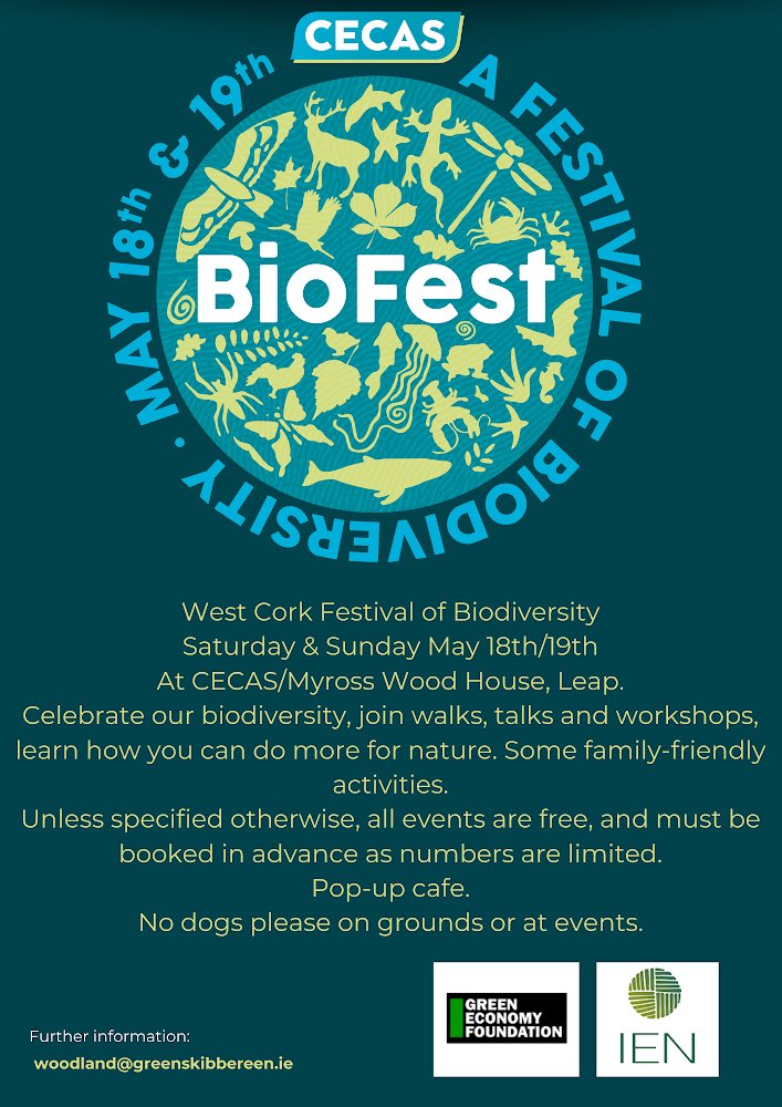 Lots of free biodiversity events at @cecas_ie Leap, West Cork ⬇️

Info and booking at: bio-fest.com 

#BiodiversityWeek2024