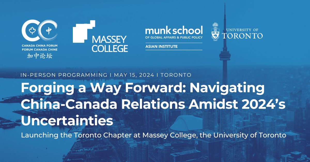 Join @CanChnForum @MasseyCollege @AI_UofT @munkschool on May 15th... Delve into China’s global presence, the complex bilateral ties between the two nations, and explore strategies to navigate political, economic, social and environmental uncertainties. 🔗uoft.me/ForgingAWayFor…