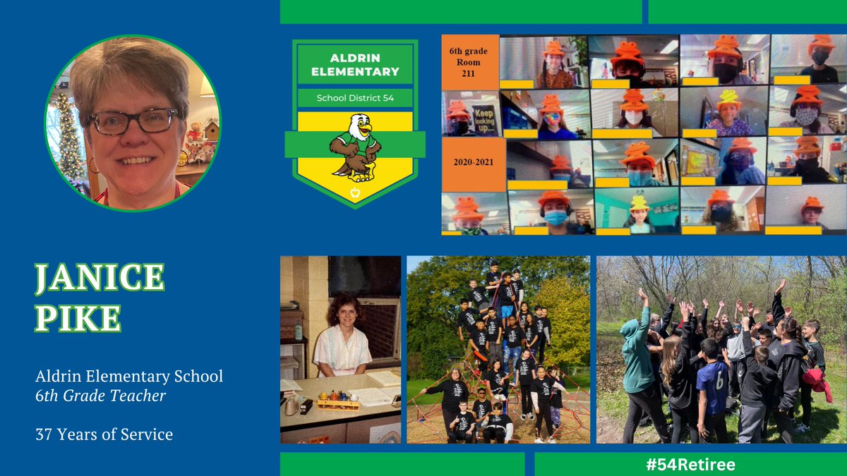 School District 54 (@d54schools) on Twitter photo Janice Pike started her D54 career 37 years ago as an <a href="/EaglesAldrin/">Buzz Aldrin Eagles</a> 6th-grade teacher. One can only imagine the number of students Janice has impacted over her almost four decades at Aldrin. In "retirement" Janice plans to continue working as a paraprofessional. #54Retiree Janice Pike started her D54 career 37 years ago as an <a href="/EaglesAldrin/">Buzz Aldrin Eagles</a> 6th-grade teacher. One can only imagine the number of students Janice has impacted over her almost four decades at Aldrin. In "retirement" Janice plans to continue working as a paraprofessional. #54Retiree