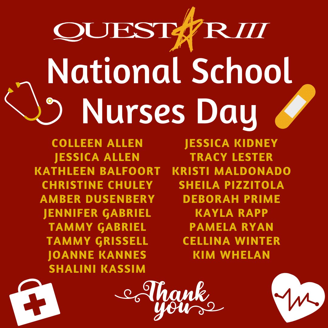 It's #NationalNursesWeek & today is #NationalSchoolNursesDay! Thank you to our wonderful staff of #nurses... from those who provide care to our students, to those who are teaching & guiding the next generation of nurses - thank you for all you do! #QuestarIII #BOCES #NursesWeek